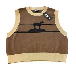 NWT 2flyco Horse Knit Sweater Vest Size 2XL/3XL Brown Black